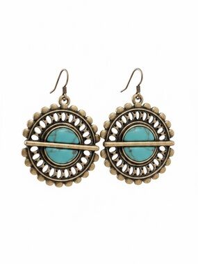 Lucky Brand Silver and gold tone  Earrings with Turquoise Blue Stones